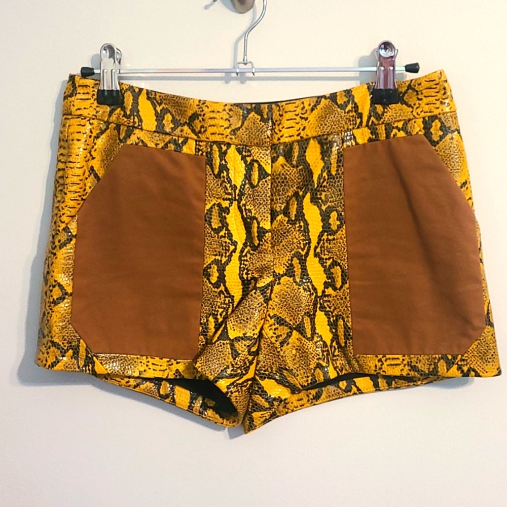 Leather yellow snakeskin shorts by Rebecca Minkoff